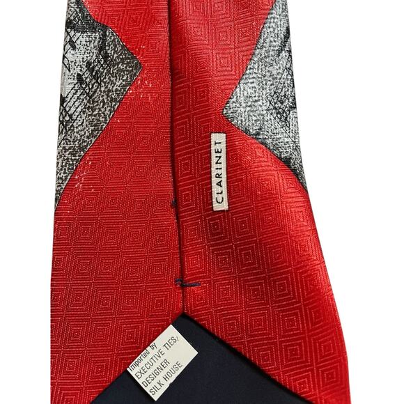 Vintage Designs By A. Rogers Men's Red Clarinets Music Band Neck Tie - Picture 4 of 4